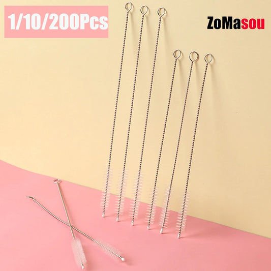 1-200Pcs Stainless Steel Straw Cleaning Brush Weed Pipe Cleaning Glass